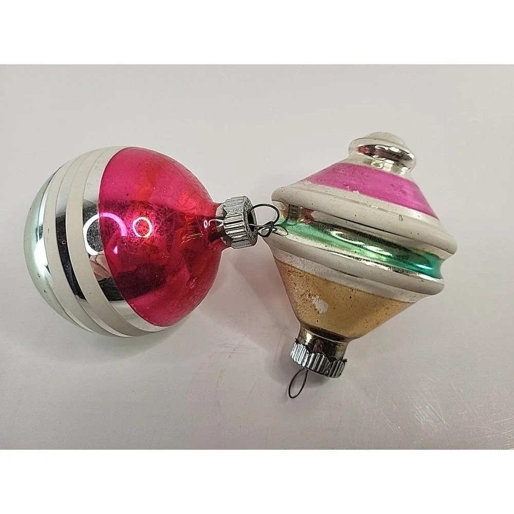 Shiny Brite UFO & Ball Mercury Glass Christmas Ornaments USA Lot of 2 Vintage